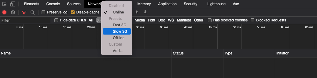 Chrome DevTools Network Throttling