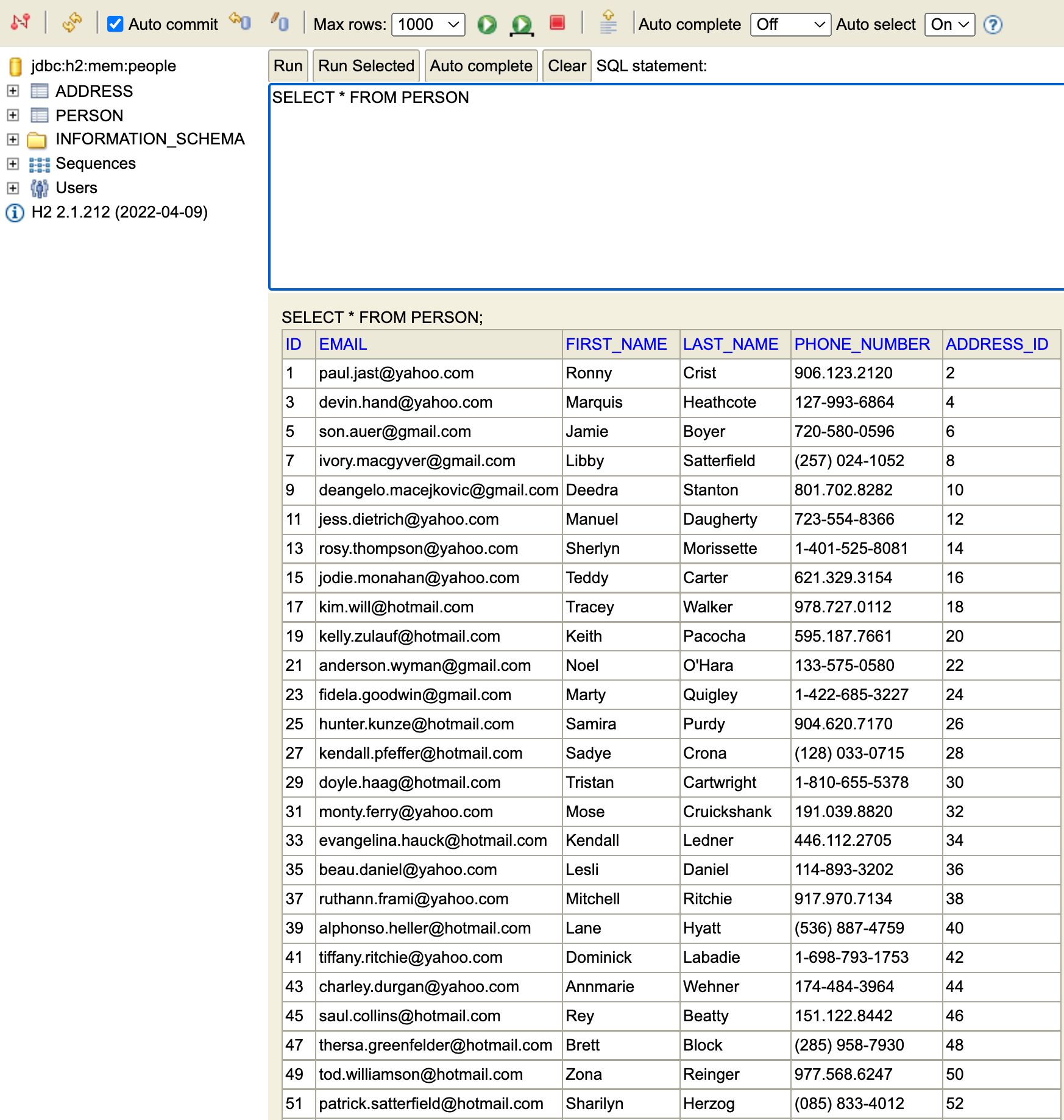 100 Rows in the database